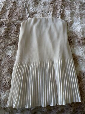 NWT Pleated Spaghetti-Strap Cream Dress